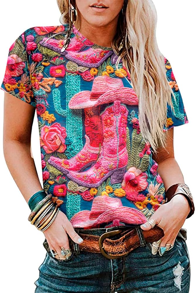 Boho Western Cowgirl Shirts für Damen: Vintage Western Rodeo Grafik T-Shirt Cowgirl - Bild 1 von 2