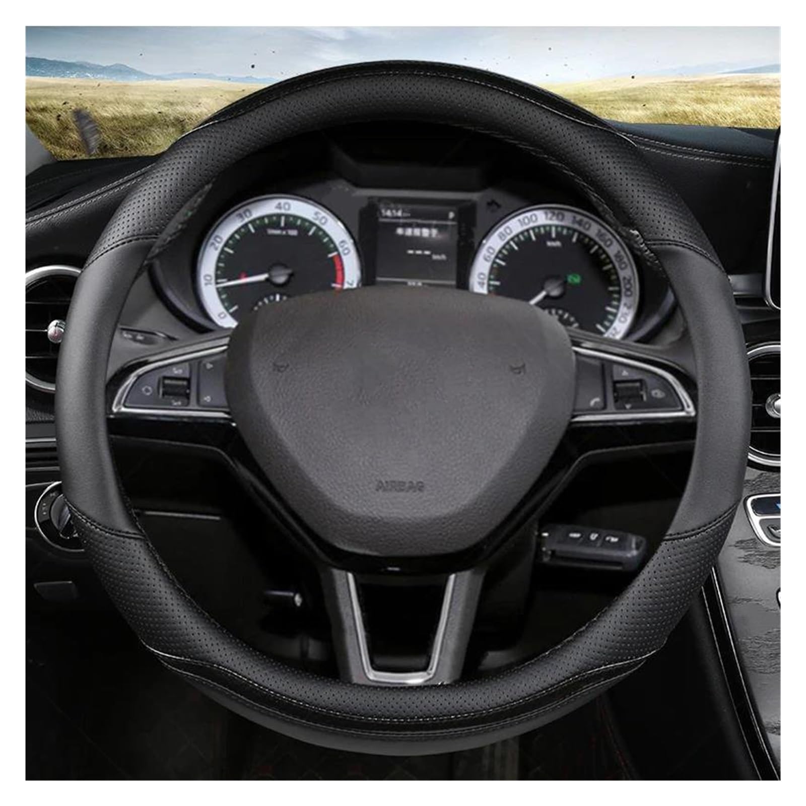 Lenkradabdeckung Auto-Lenkradabdeckung für Skoda für Octavia A5 A7 für YETI für Karoq für Kamiq 2005–2019 Lenkrad Bezug Auto(Black)