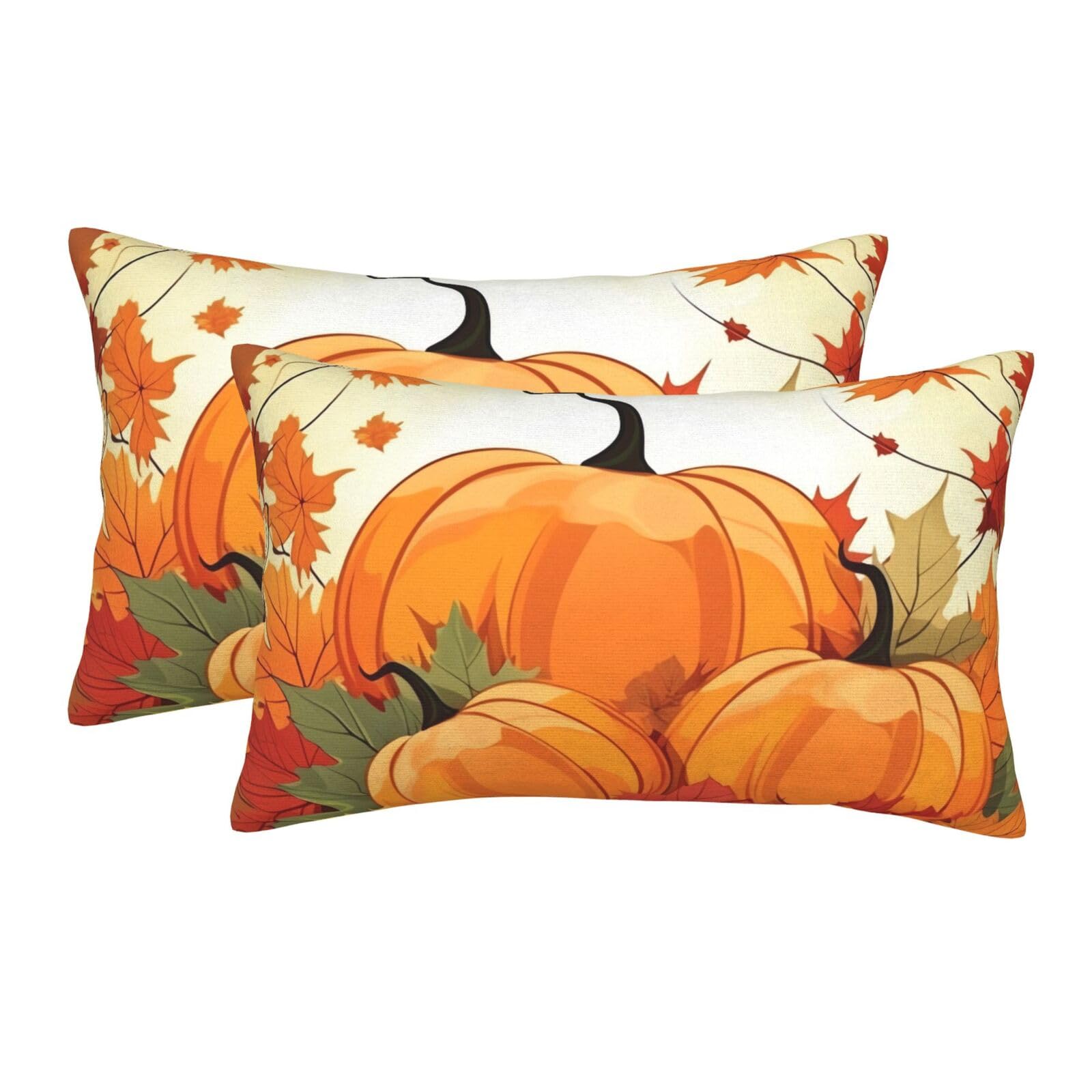 2 Pack Pillow Cases with Hidden Zipper, Soft Breathable Pillow Covers for Hair and Skin, Autumn Pumpkin Maple Leaves Pillowcases 20"x30" Bed Pillow Protectors Cover for Sleeping Gifts