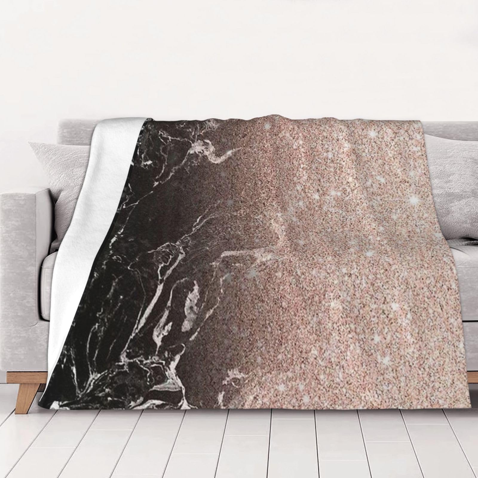 Couverture en flanelle marbré or rose 150x125 cm douce et chaude pour lit et canapé