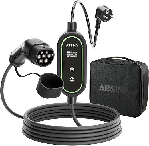 Type 2 Electric Car Charging Cable with Adjustable Charging Power - 3.7kW 16A Single-Phase IP67 Electric Car Charger with 6 m Cable - Type 2 Electric Car Charger