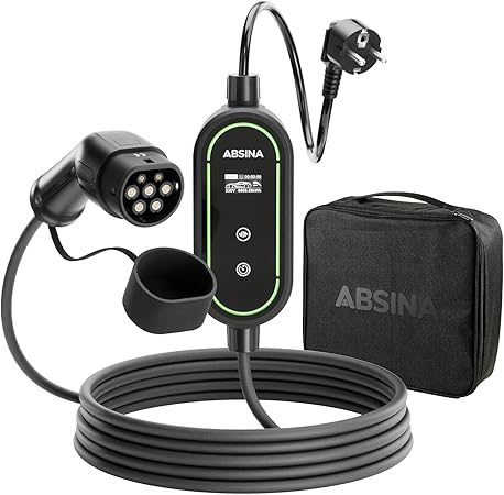 Type 2 Electric Car Charging Cable with Adjustable Charging Power - 3.7kW 16A Single-Phase IP67 Electric Car Charger with 6 m Cable - Type 2 Electric Car Charger