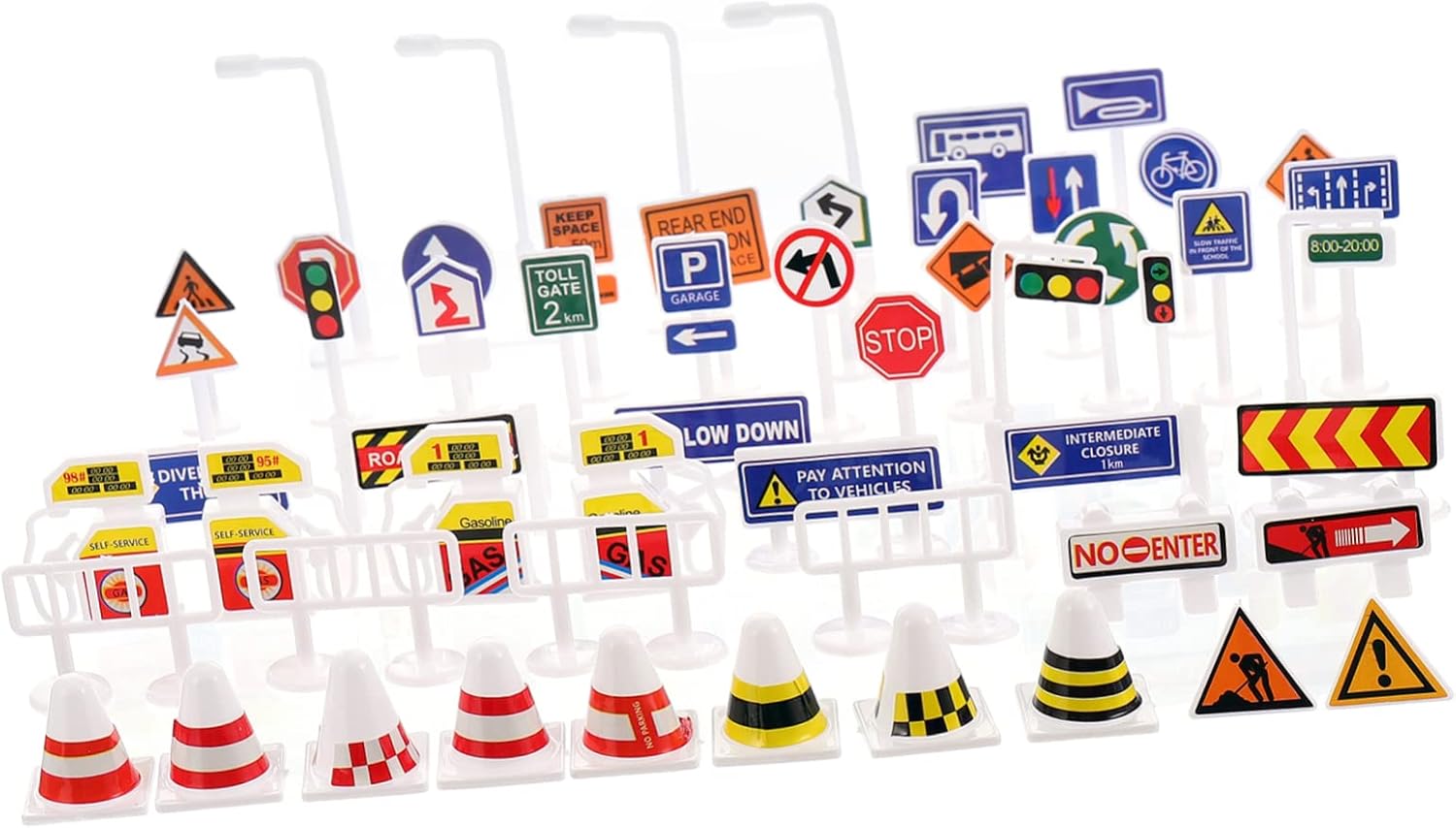 Toyvian 56 Piezas De Suministros Eléctricos Conos Y Pista De Estacionamiento Señal De Aprendizaje Infantil Juguete Mesa De Carretera Barricadas Luces Coche Delicado Señales