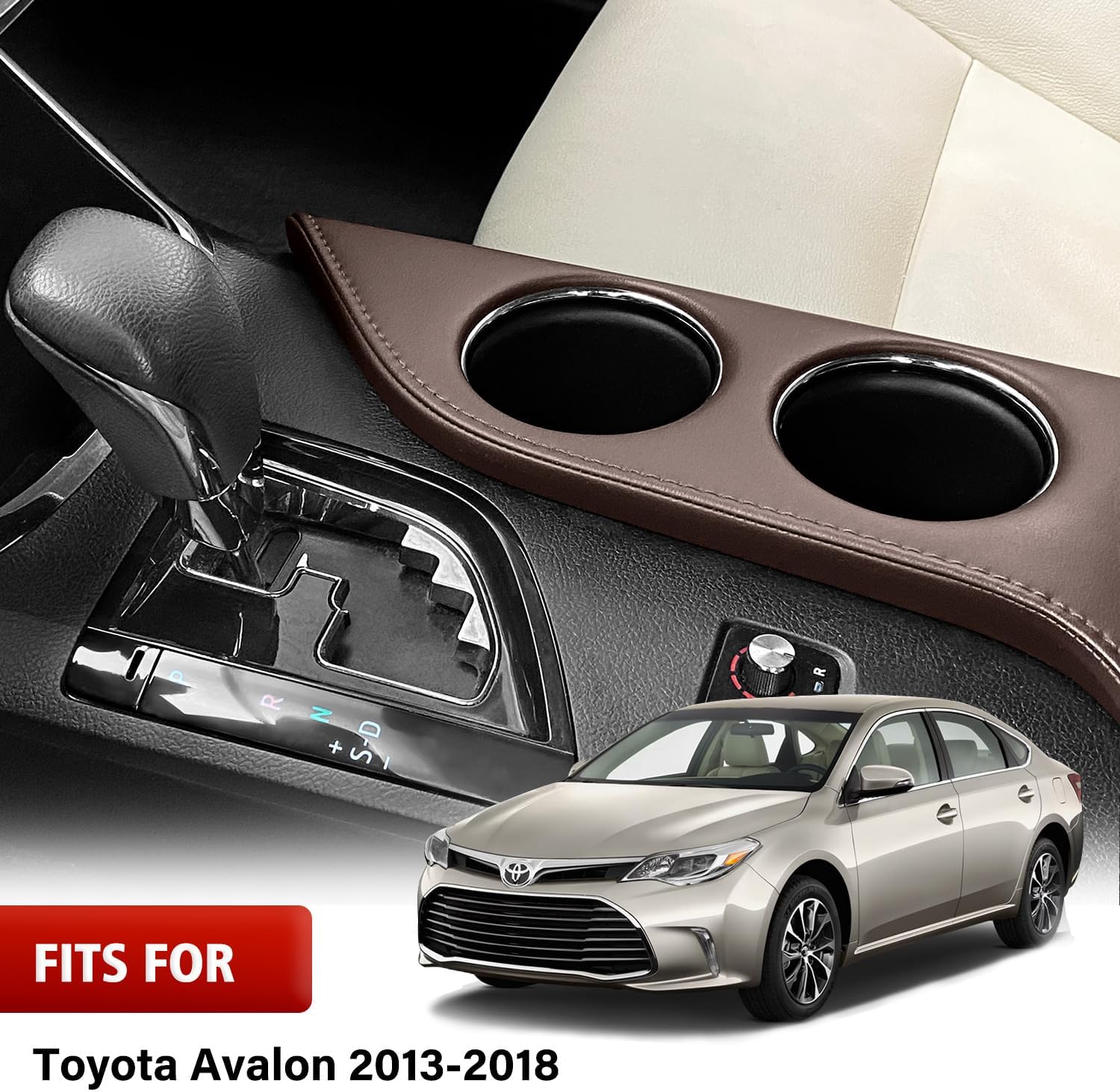 Car Center Console Cup Holder Cover Replacement for Toyota Avalon 2013-2018, Armrest Arm Rest Cupholder Upholstery, Vinyl Leather, Anti-Scratch, Brown (Leather Part Only)