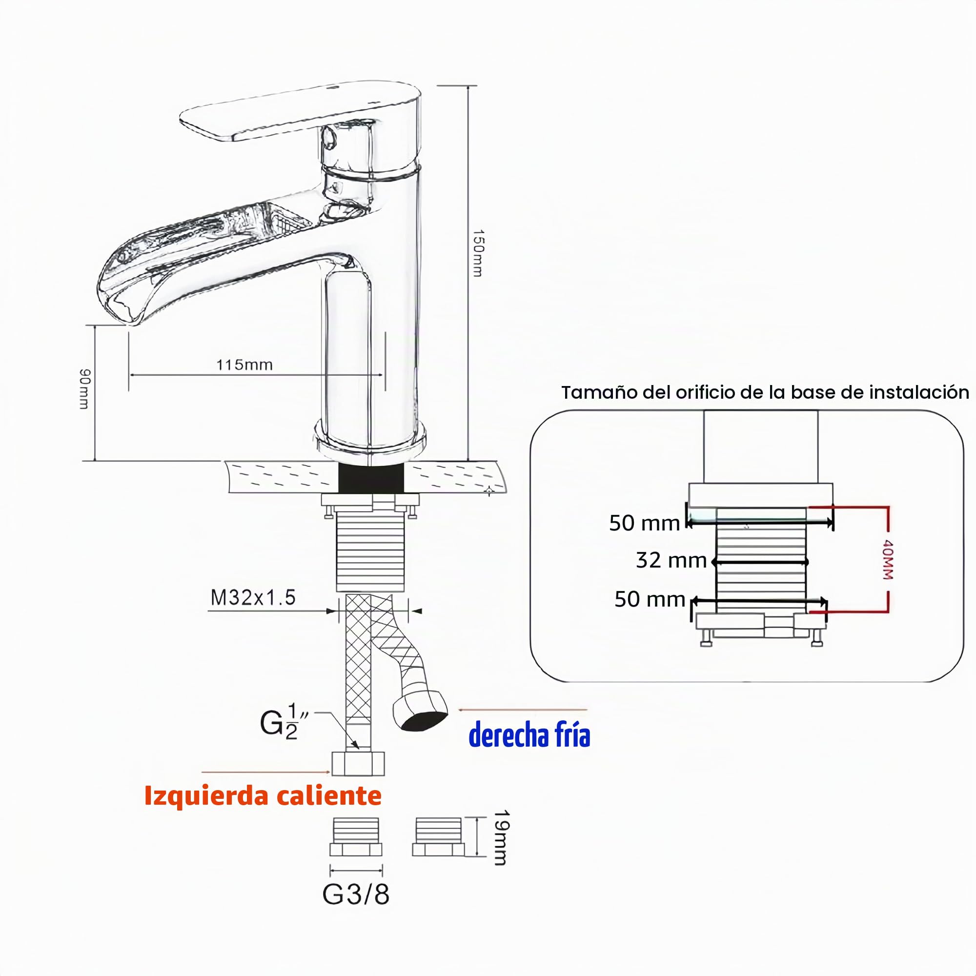 Grifo De Lavabo Cascada Con cromado,grifo Baño Cascada, Ajustable Para Agua Fría Y Caliente, Material De Latón (cromado)