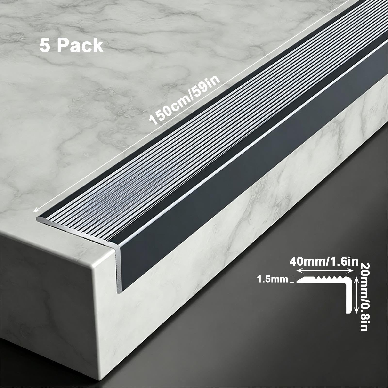 Confezione 5 Tappetini Scalini, Protezione Bordo Alluminio Scale