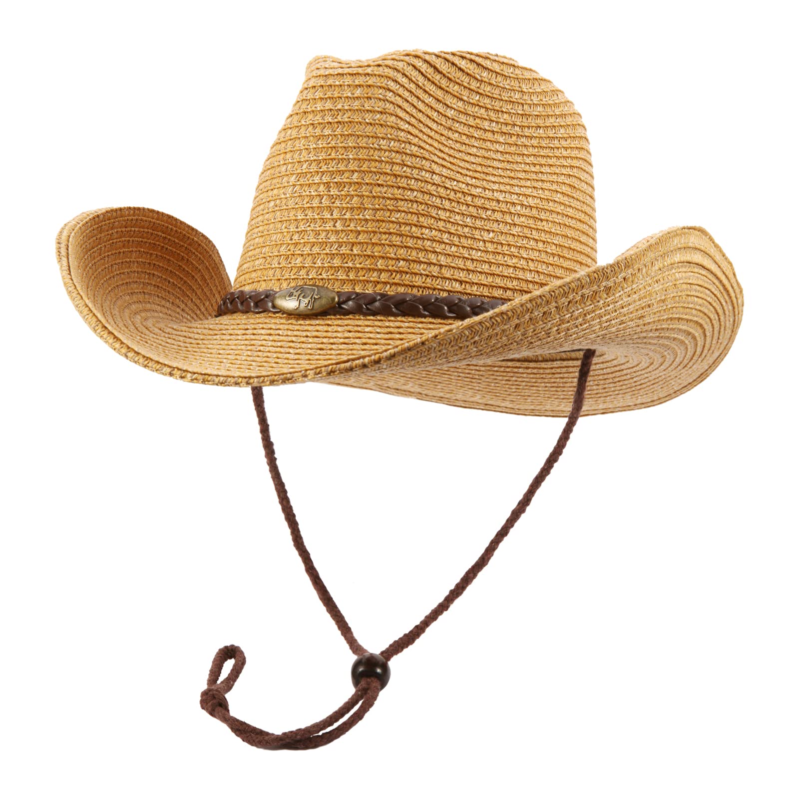 EOZY Sombrero de vaquero occidental con cuerda para mujeres y hombres, plegable, protección solar de verano, sombreros de playa de paja con ala ancha