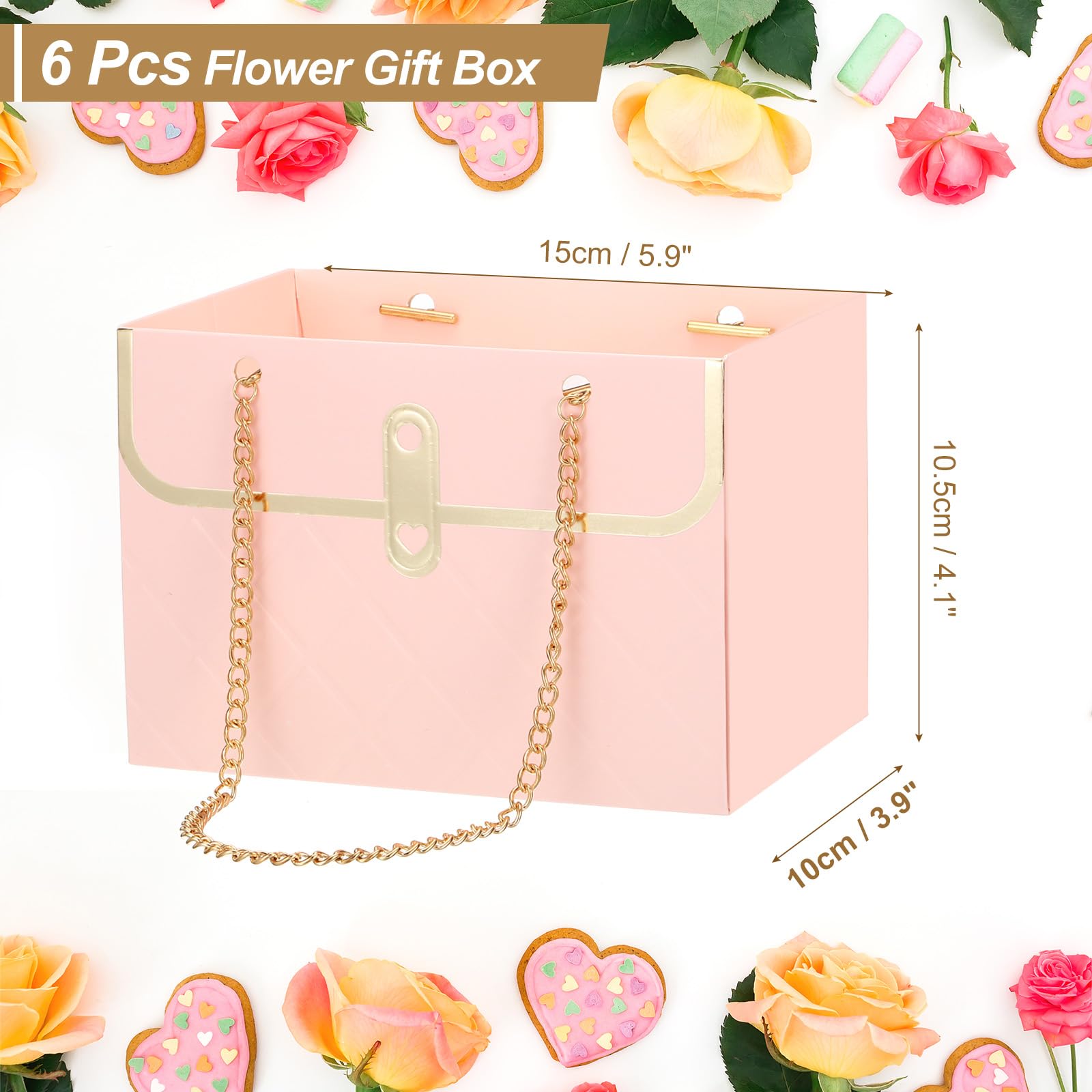 PATIKIL 4 Sacchetti Regalo Per Fiori In Carta - Formato Borsetta Con Manici, Colore Rosa, 20x7x29.5cm - 3