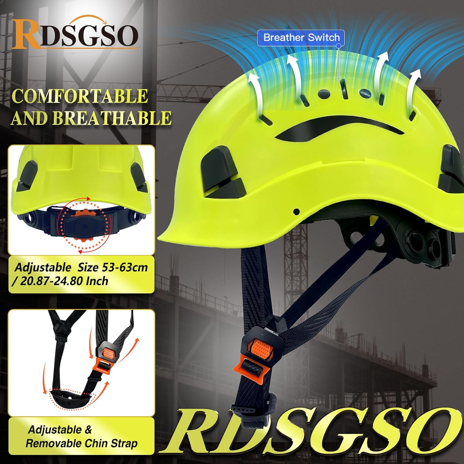 ANSI-Certified Industrial Safety Helmet RGS-6C with Adjustable Vents, 6-Point Suspension Hard Hats for Construction, Rescue, Outdoor Work