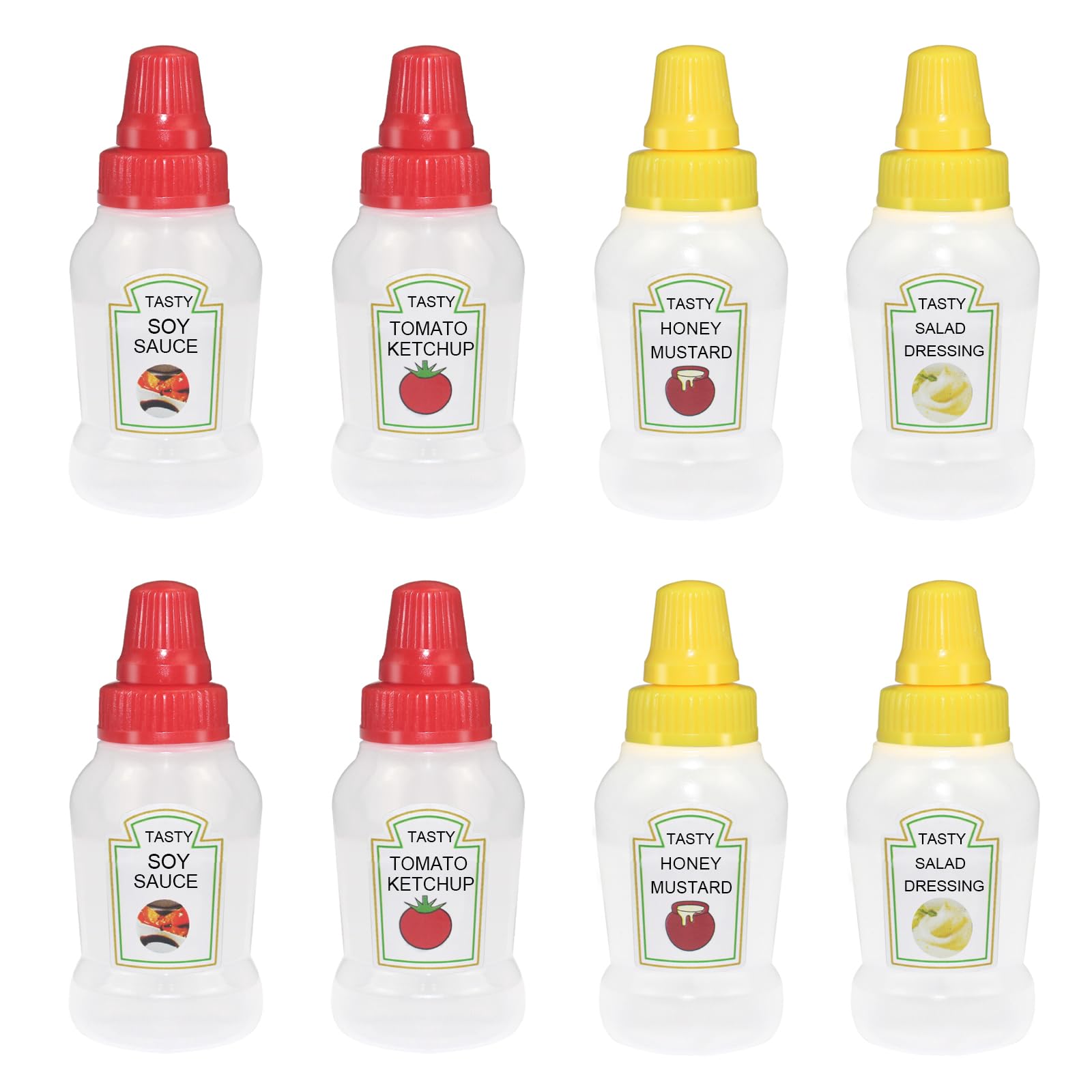 Yedadone 8 Pieces Mini Ketchup Bottles with Sturdy Screw Cap 25ML Mini Condiment Squeeze Bottles Plastic Sauce Container (4 Yellow + 4 Red)