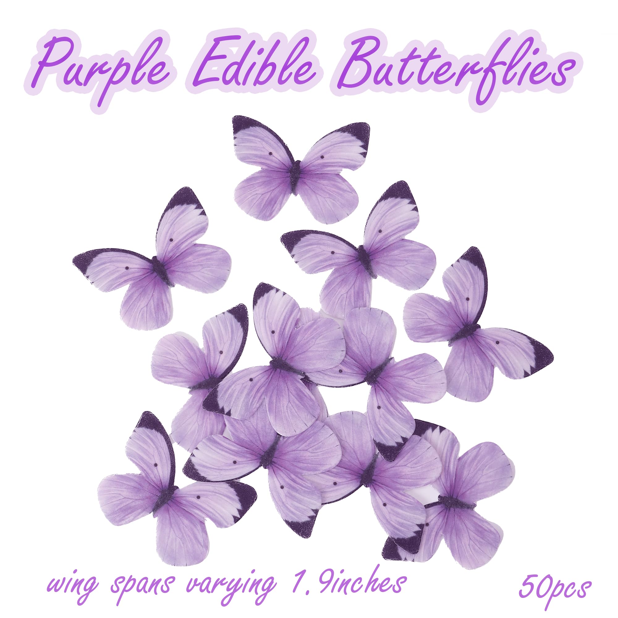 50PCS Edible Butterflies Cake Decorations-Small Pastel Purple Butterfly Cake and Cupcake Toppers Wafer Paper butterfly Decor for Wedding Baby shower Birthday Cake Topper