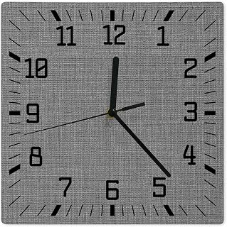 Wall Clock Grey Linen Operated Clocks Wooden Silent Non-Ticking Wallclock 12 Inch Farmhouse Pure Color Wood Square Wall Clock for Living Room Bedroom Office Shool Home Decor