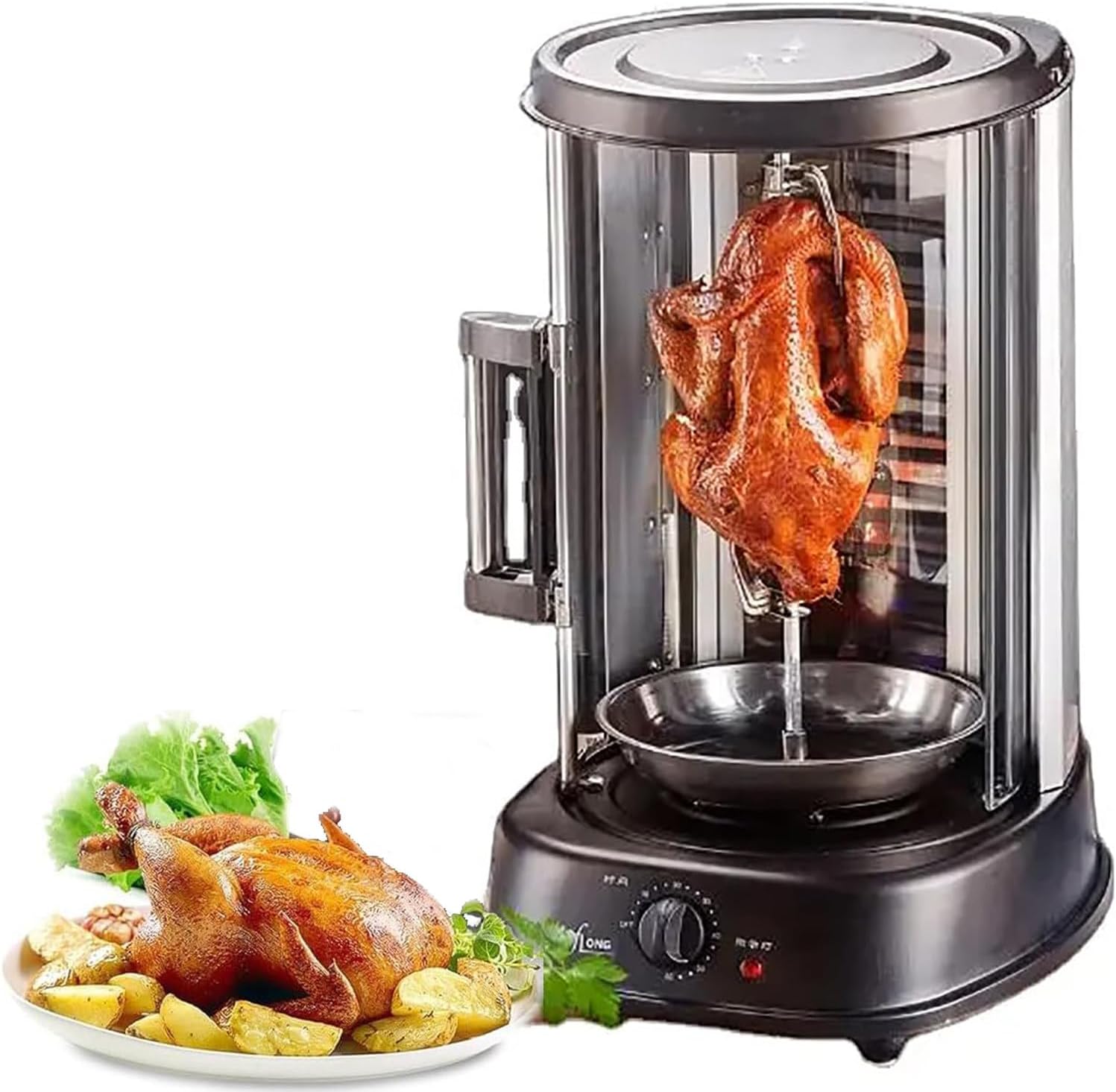 Electric Rotating Vertical Rotisserie Grill,1380w Black BBQ Kitchen Doner Kebab,Chicken Gyros Fish,CookingVegetable Barbecue Cookware Machine Skewer Cooker
