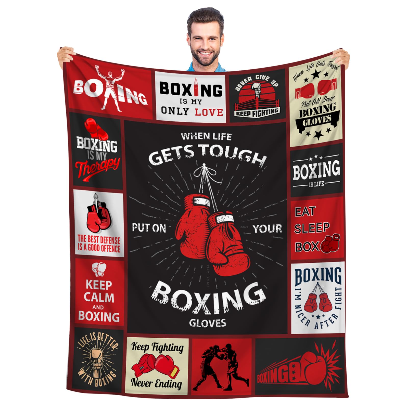 Shuwekk Boxing Gifts for Men Women Teens, Boxing Blanket for Men, Boxing Theme Blankets, Boxing Gifts for Him Teens Kids Boys Girls, Boxer Lovers Gift Blanket,60
