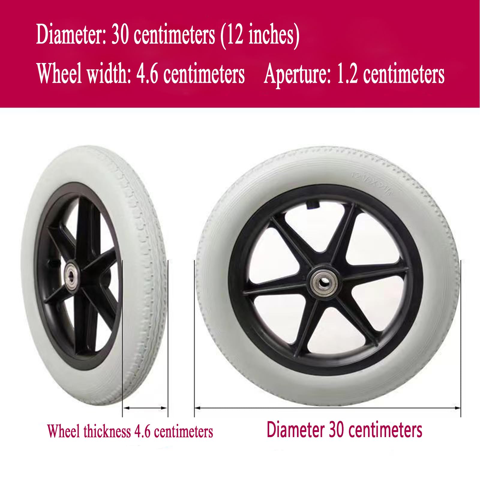 2 Pcs poliuretano macizo ruedas,neumático sólido para silla de ruedas,antideslizante,repuestos sillas de ruedas(Gris,12 Pulgadas)