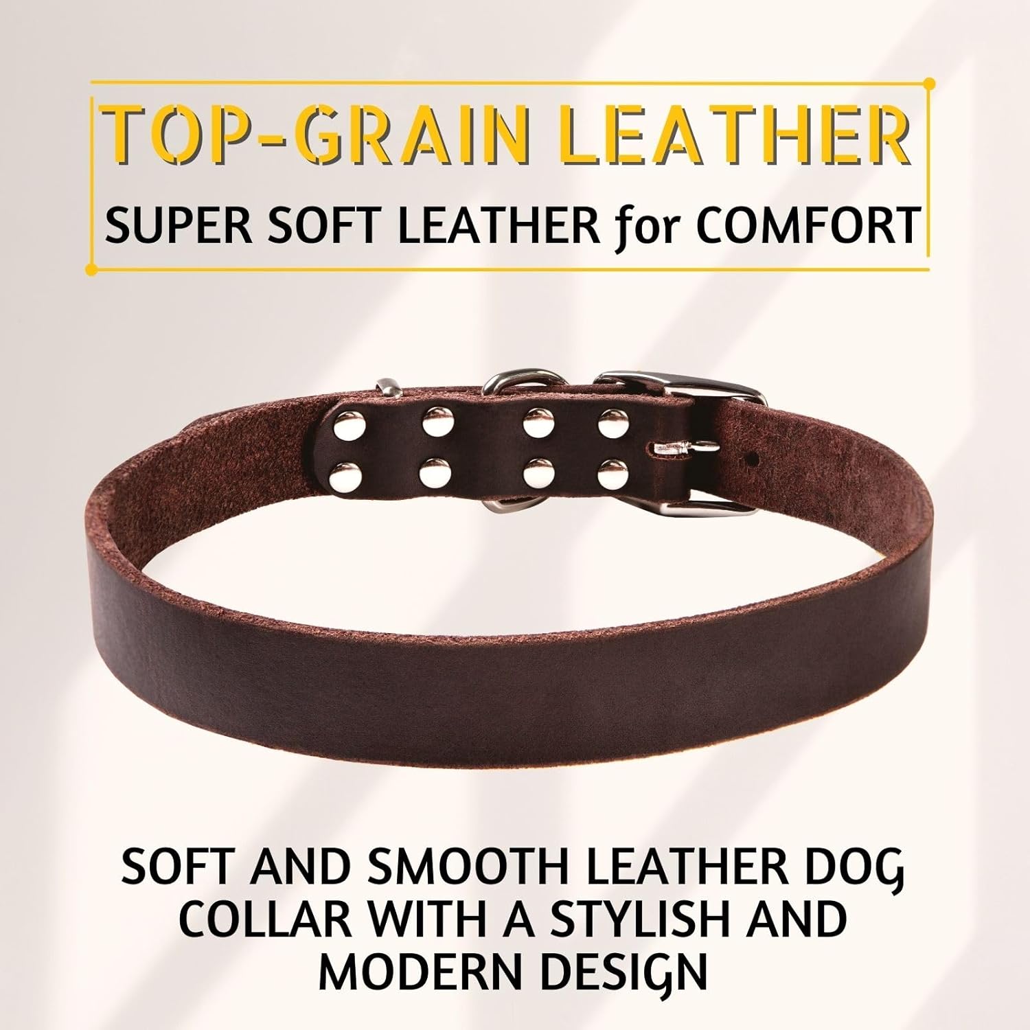 Adityna - Leather Dog Collar for Large Dogs - Classic Style, Soft and Strong, Heavy-Duty Top-Grain Leather Collar for Walking, Training, Hunting, and Running (L - Neck: 19-24 inches, Brown)