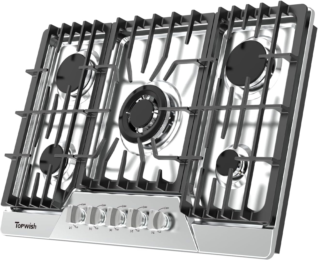 30 Inch Gas Cooktop, TOPWISH Gas Stove Top with 5 High Efficiency SABAF Burners, 41400 BTU, NG/LPG Convertible 304 Stainless Steel Built-in Propane Stovetop with Thermocouple Protection, 120V AC
