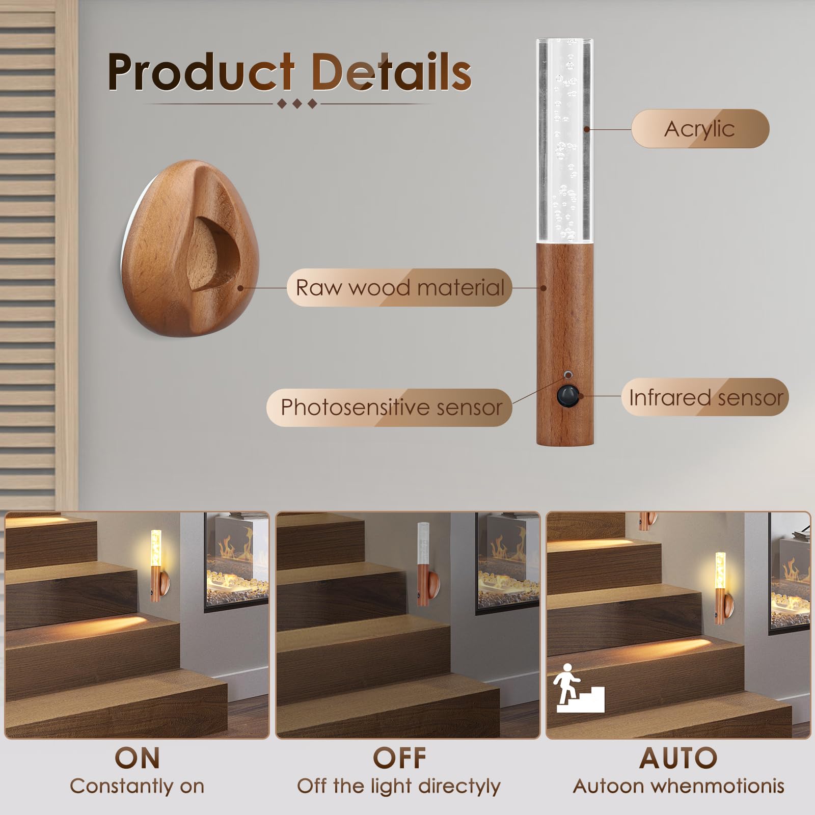 Motion Sensor Night Light, 2PCS Magnetic Cordless Wall Lights, Rechargeable Wall Lights Wall Mounted Torch Lights - Image 4