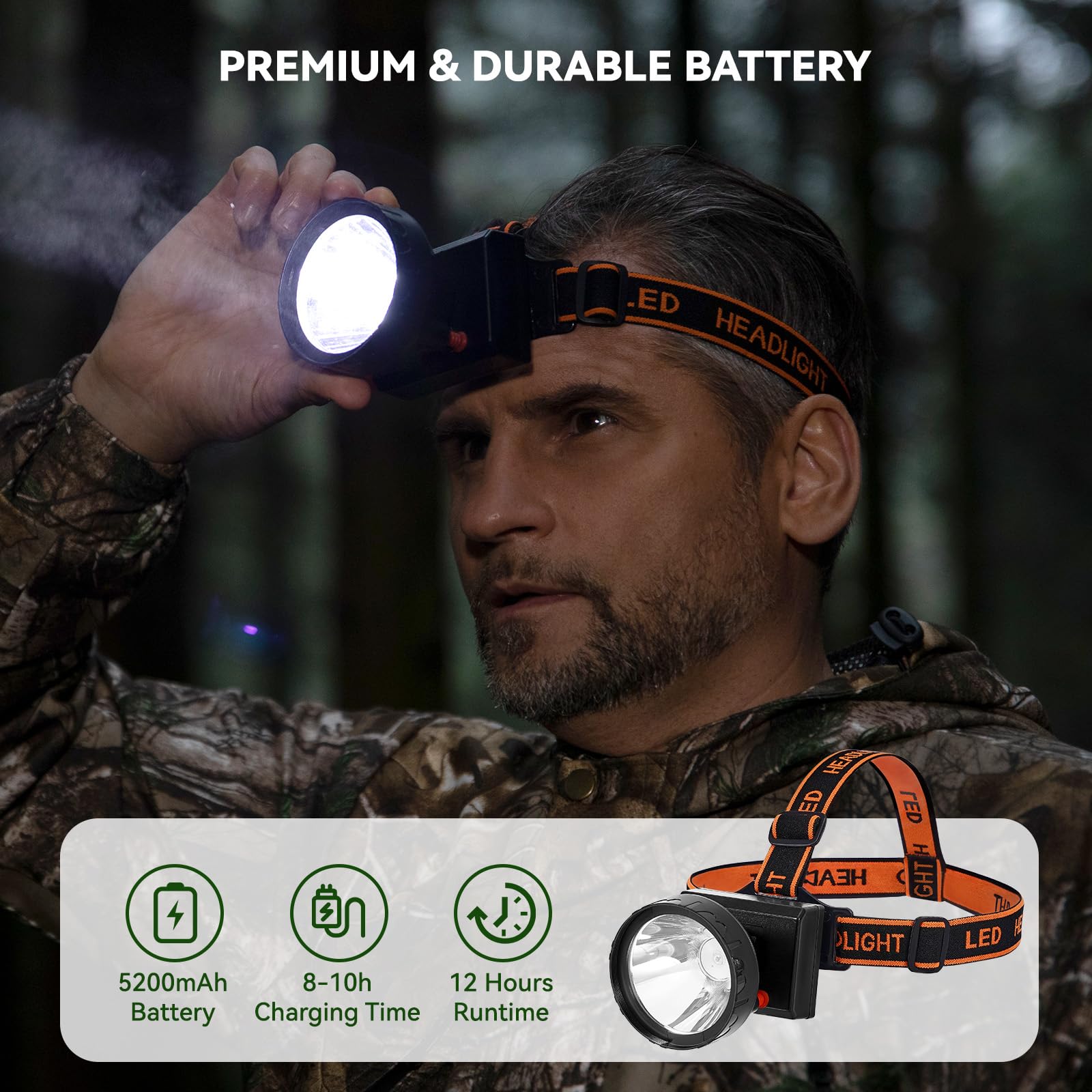 GearOZ - Luces LED de caza regulables de 4 W, 25000 lux (200 lm), linterna frontal de caza IPX5, impermeable, recargable, camping, senderismo, pesca, luz brillante, 4 filtros ópticos para coon, coyote