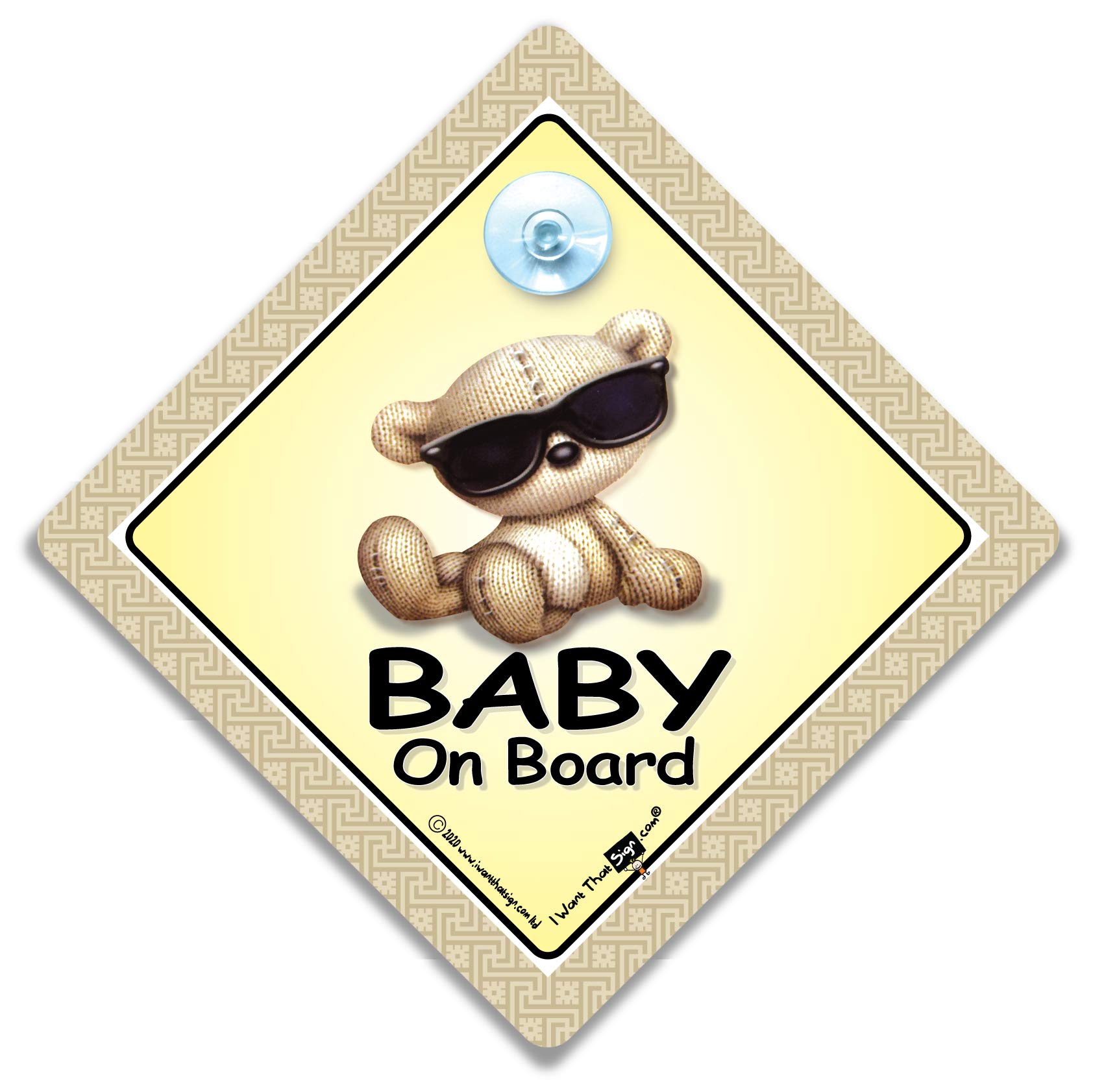 Iwantthatsign.com Baby On Board Car Sign, Suction Cup Car Sign For Baby Or Kids In Car, Baby Bear In Sunglasses Baby On Board Sign Style For Child In The Car
