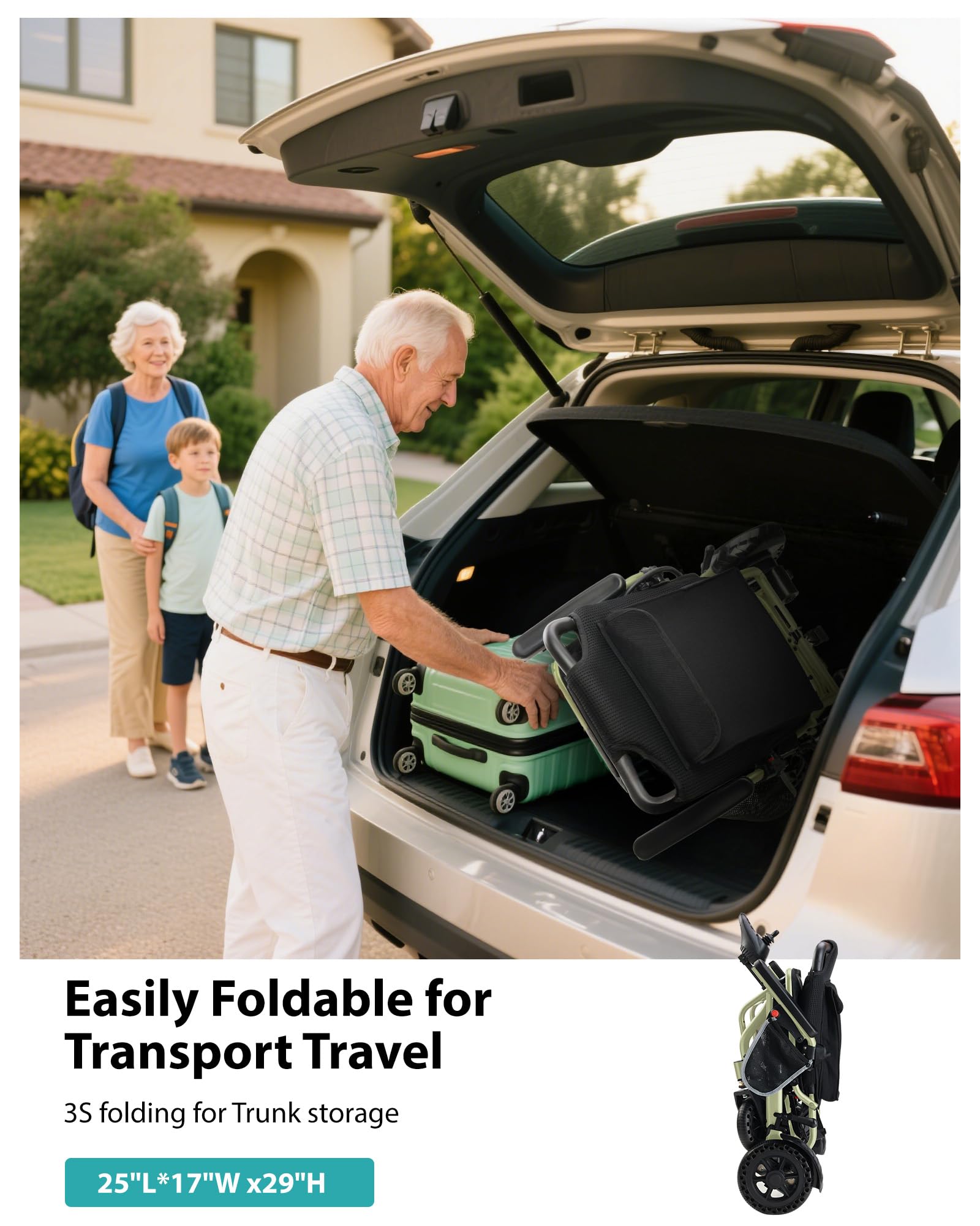 Fauteuil roulant électrique léger pliable pour adultes et personnes âgées - Environ 15 kg - Convient pour l'avion - Charge maximale : 150 kg - Portée jusqu'à 24 km - Moteur 360 W - Portable pour les