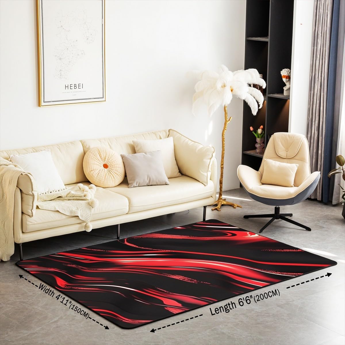 jejeloiu Red Area Rug 5x7 Strip Lines Living Room Rugs for Bedroom for Kids Geometric Modern Decor Carpet
