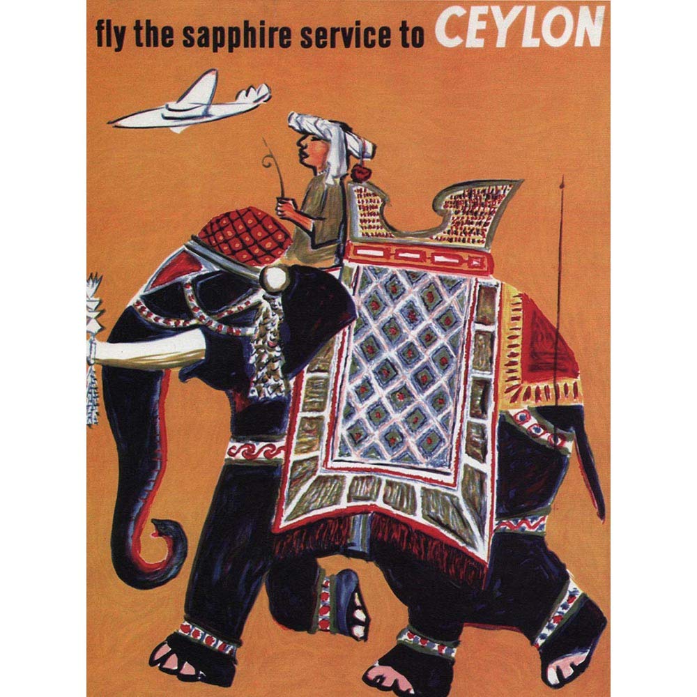 Wee Blue Coo Travel Tourism Sapphire Ceylon Sri Lanka Elephant Mahout Art Print Poster Wall Decor 12X16 Inch