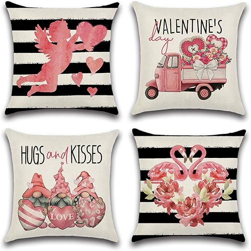 Ohok Juego de 4 fundas de almohada para el día de San Valentín de 18 x 18 pulgadas, almohadas decorativas para decoración del hogar (flamenco a