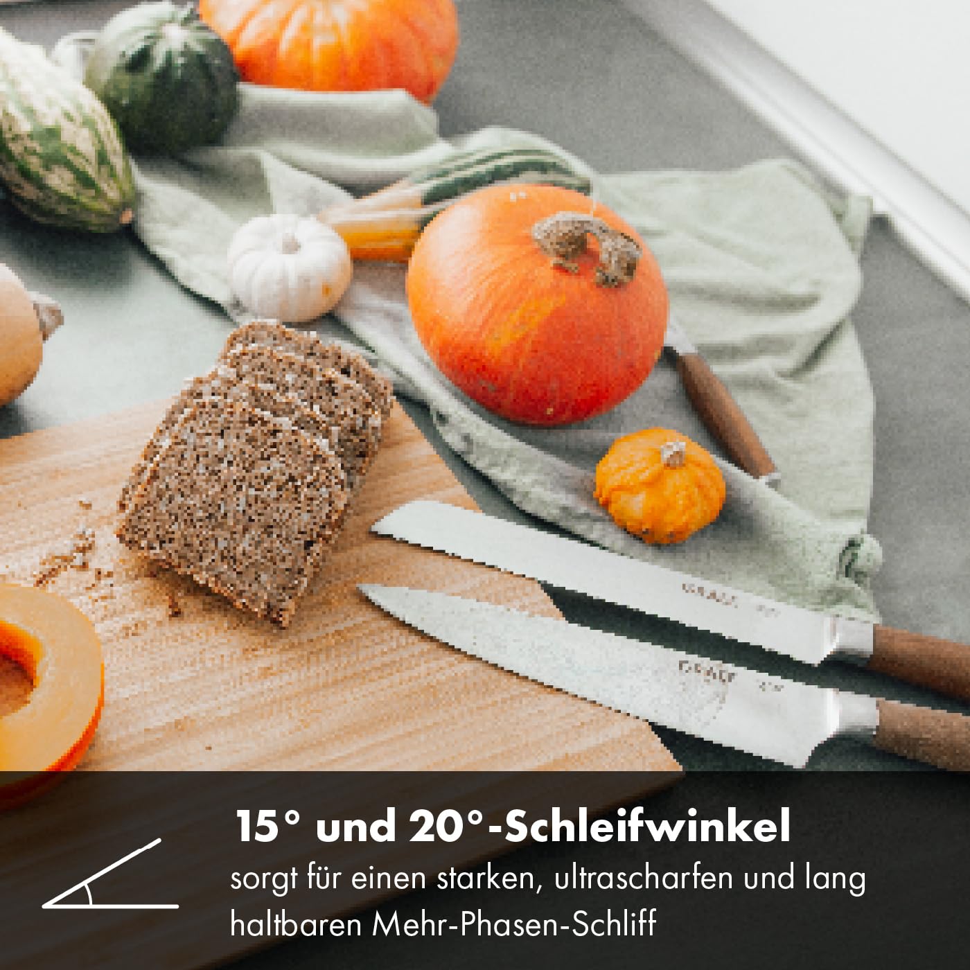 GRAEF Messerschärfer CC 150, Diamant-Messerschärfer, Elektrischer Messerschärfer, 15-20 Grad Schleifwinkel, Messer schärfen, Asiatische Messer