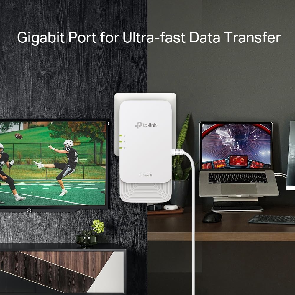 TP-Link PGW2440 KIT WLAN Powerline 𝐆.𝐡𝐧𝟐𝟒𝟎𝟎, 𝐀𝐗𝟏𝟖𝟎𝟎 𝐖𝐢-𝐅𝐢 𝟔, bis zu 1428 Mbps über Powerline, Gigabit Ethernet, Extra-Steckdose, Plug & Play, Nicht kompatibel mit HomePlug AV/AV2