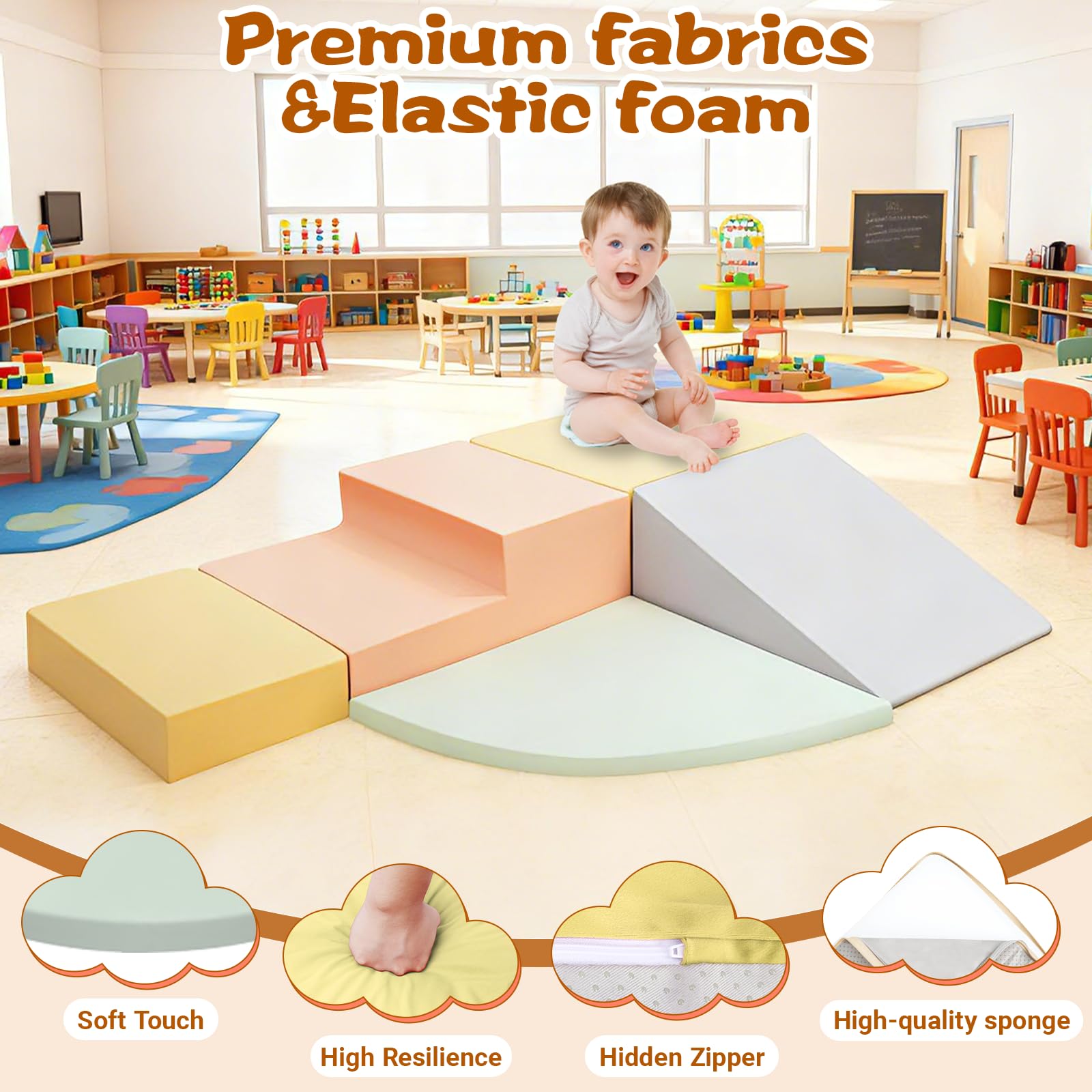 5TLG Softbausteine für Kleinkinder & Babys Schaumstoff Bausteine XXL, Soft Play mit Waschbare Hülle Groß Schaumstoffbausteine kletterblöcke Krabbellandschaft & Motorikspielzeug für Indoor-Spaß