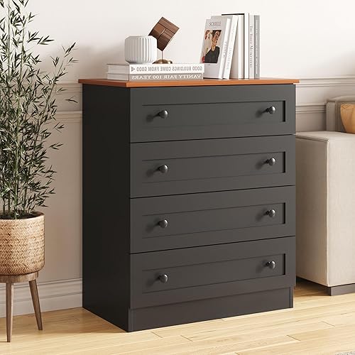 Miniatura 8 de Cómoda de 4 Cajones, Cómoda Blanca Moderna Cajonera de Almacenamiento, Organizador de Gabinete de Almacenamiento Estilo Granja con 4 Cajones para