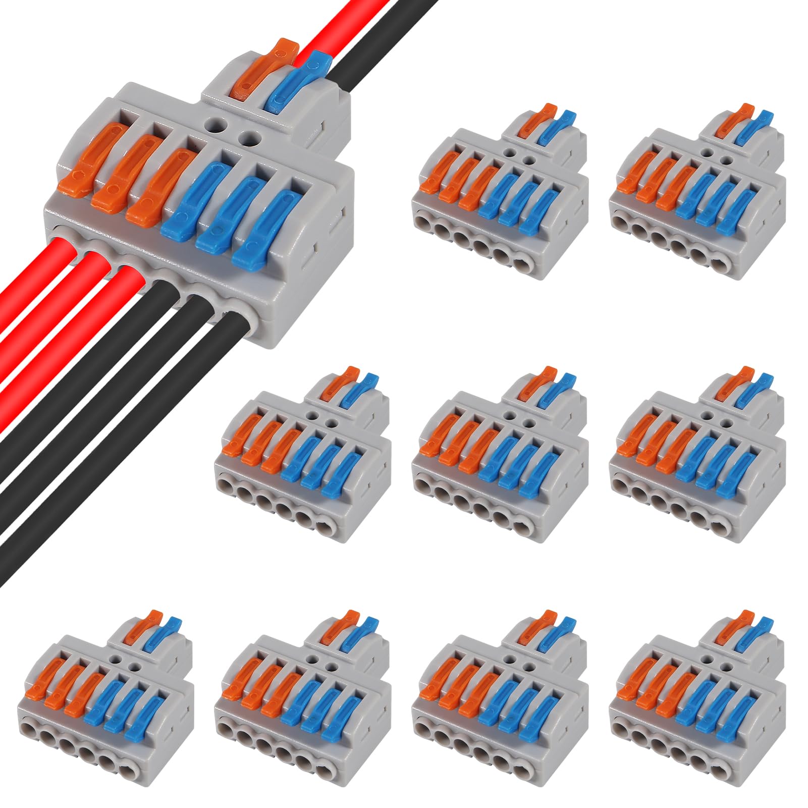 10 pcs Lever Wire Connectors (2 in 6 Out),Quick Wiring Cable Connector Splicing Wire Connectors Push-in Conductor Screw Terminals Block for Circuit Inline Splices 28-12 AWG