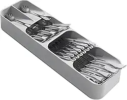 Organizador de Talheres para Gaveta de Cozinha em Plástico Reforçado Cinza – Bandeja Organizadora com Divisórias Internas para Facas, Garfos e Colheres – Leve, Durável e Fácil de Limpar