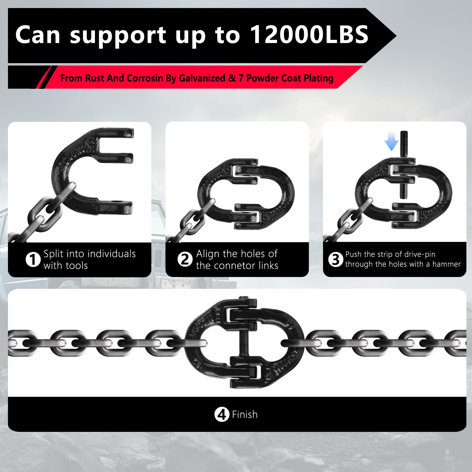 Accessorio per rimorchio, confezione da 2 pezzi, 1/2", connettore per catena di sicurezza nero, gancio di traino G80, gancio di bloccaggio per rimorchio, carico 5,4 kg
