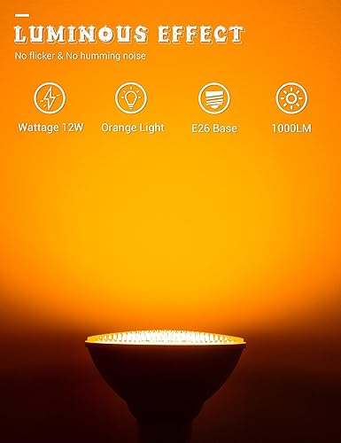 Miniatura 4 de JandCase Bombilla naranja de Halloween para exteriores, luces LED PAR30 naranja de 12 W (equivalente a 100 W), bombillas de colores E26 para