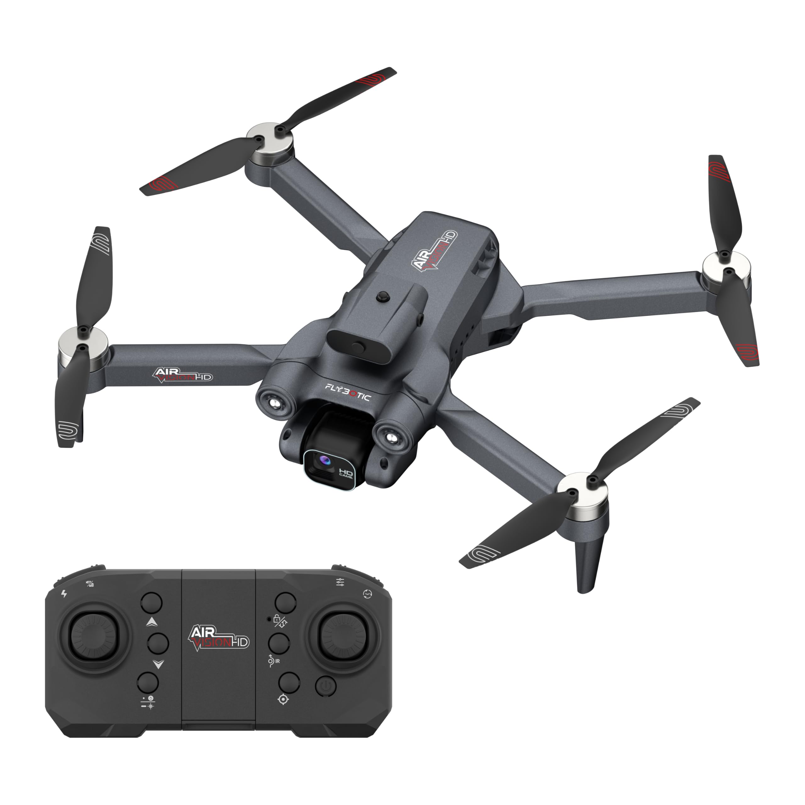 Flybotic – Drone Air Vision HD – Drone Pieghevole Wifi con Fotocamera HD – Decollo & Atterraggio Automatico – Volo Stazionario – Tecnologia 2,4 GHz – 2 Batterie Ricaricabili – Da 14 Anni