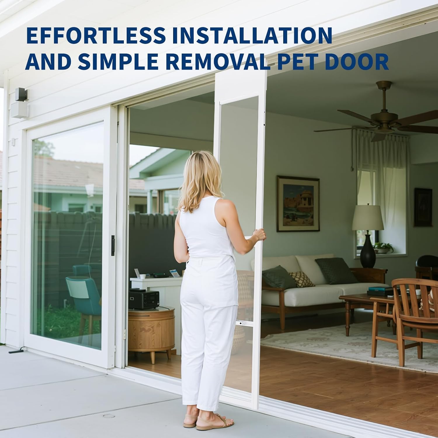 DoCred Dog Door for Sliding Glass Door, 80 11/16" to 86 5/8" Adjustable Height Doggy Door for Sliding Doors, Pet Door Insert with Lock for Medium-Sized Dogs