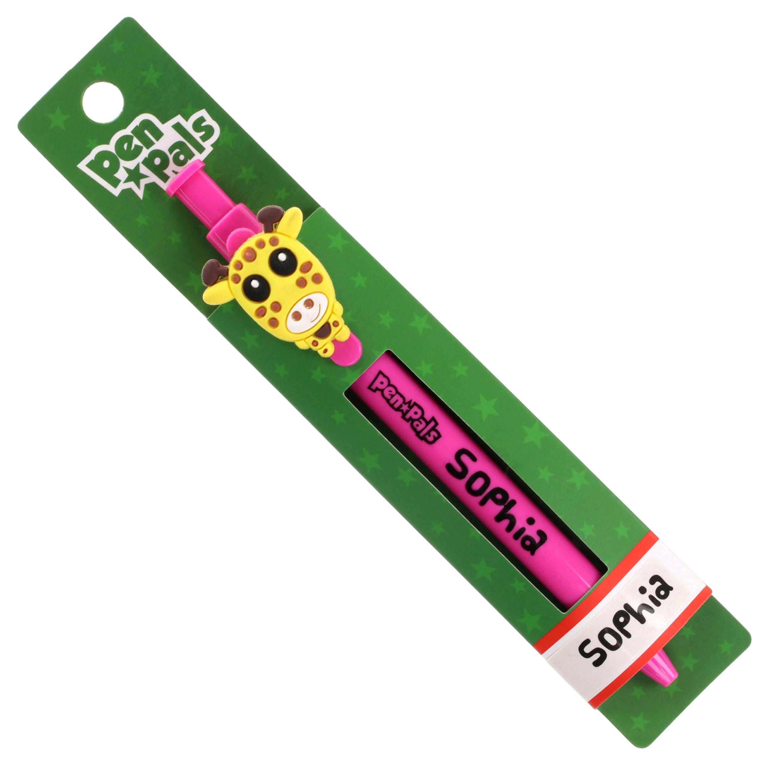 Stands Out, Supplying Outstanding Gifts Sophia Girls Personalised Pink Retractable Pen With a Fun Giraffe Character With Blue Ink