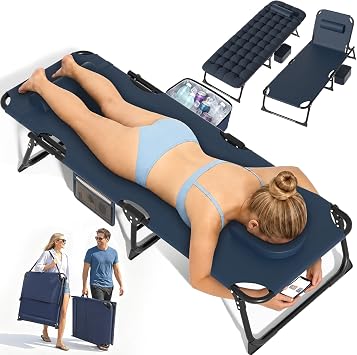 Suteck Tanning Chair with Face Hole, 5-Position Folding Beach Lounge Chairs