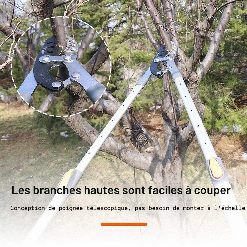 AIRAJ Coupe-Branches 70-103 cm, Coupe-Branches Télescopiques, lame en acier tranchante SK-5, peut couper les branches et les haies résistantes de plus de 5 cm(Avec Lames de Rechange)