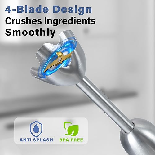 Miniatura 4 de Licuadora de inmersión de mano, 5 en 1 licuadora de mano, 12 velocidades de acero inoxidable Seel Immersion Blender, batidora, picadora, vaso de