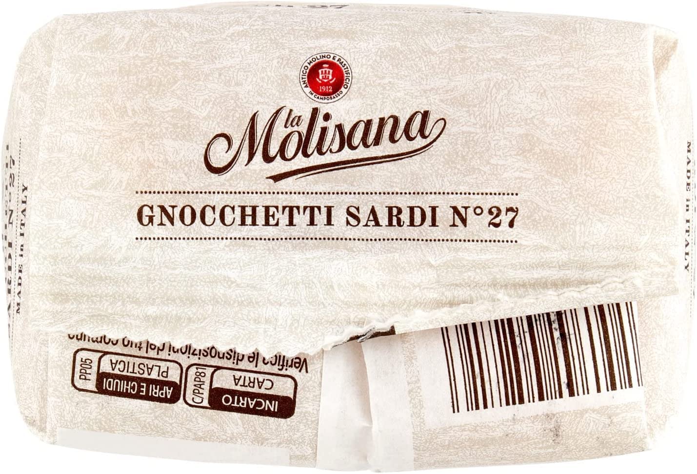 La Molisana Gnocchetti Sardi N.27 Pasta Lenta Lavorazione pasta de sémola de trigo duro, dibujo de bronce, 500 g + 2 polpa italiana gourmet