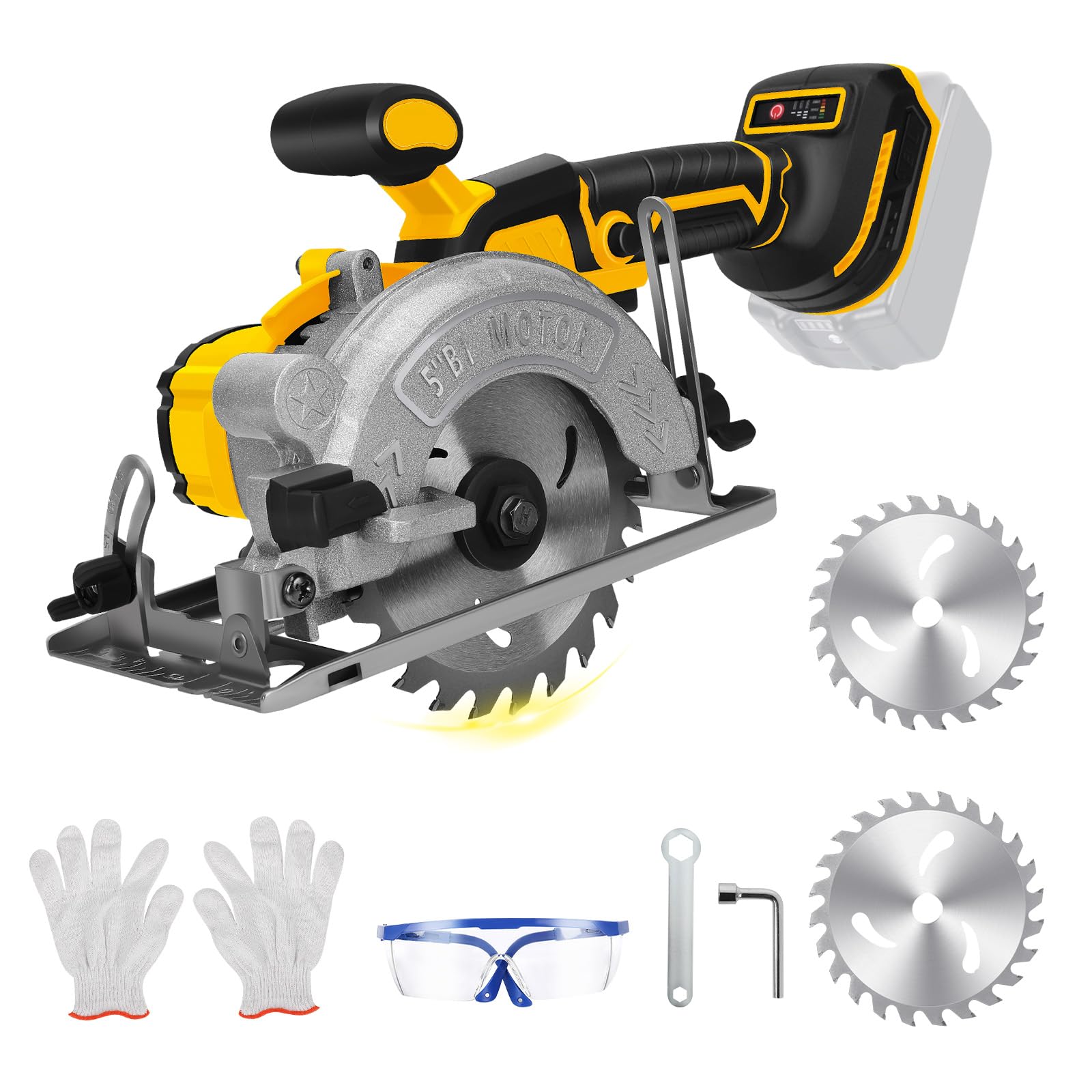 5 Inch Cordless Circular Saw for Dewalt 20V Battery (No Battery), Power Wood Saw with Brushless Motor, 0-45° Cutting Bevel, Max Cutting Depth 1.6"(90°