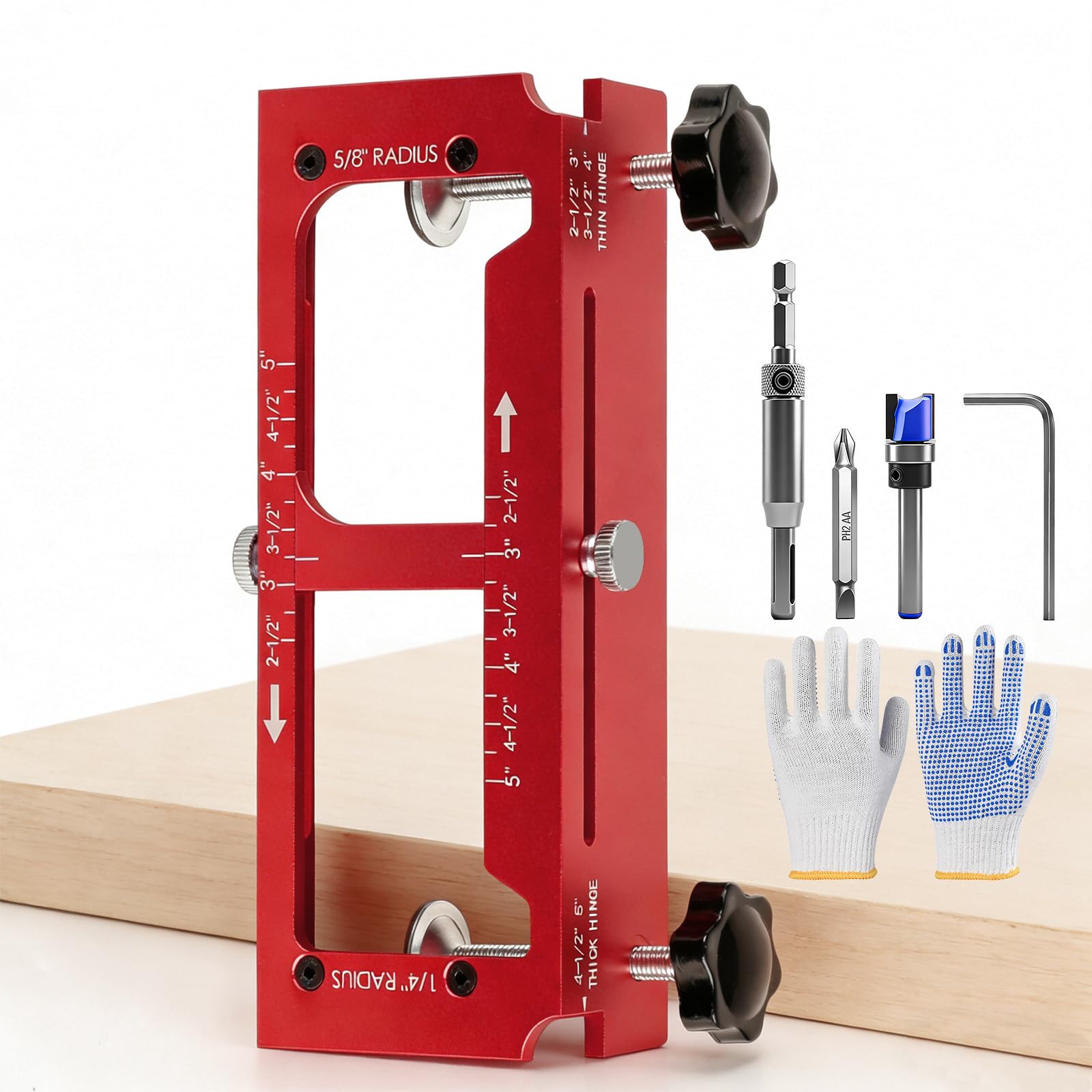 Door Hinge Jig, 6061 Aluminum Alloy Door Hinge Template Kit for Router, Hinge Installation Tool, Adjustable Mortise Jig Fits 2.5" to 5" Hinges Length, 1/4" Radius, 5/8" Radius and Square Corners