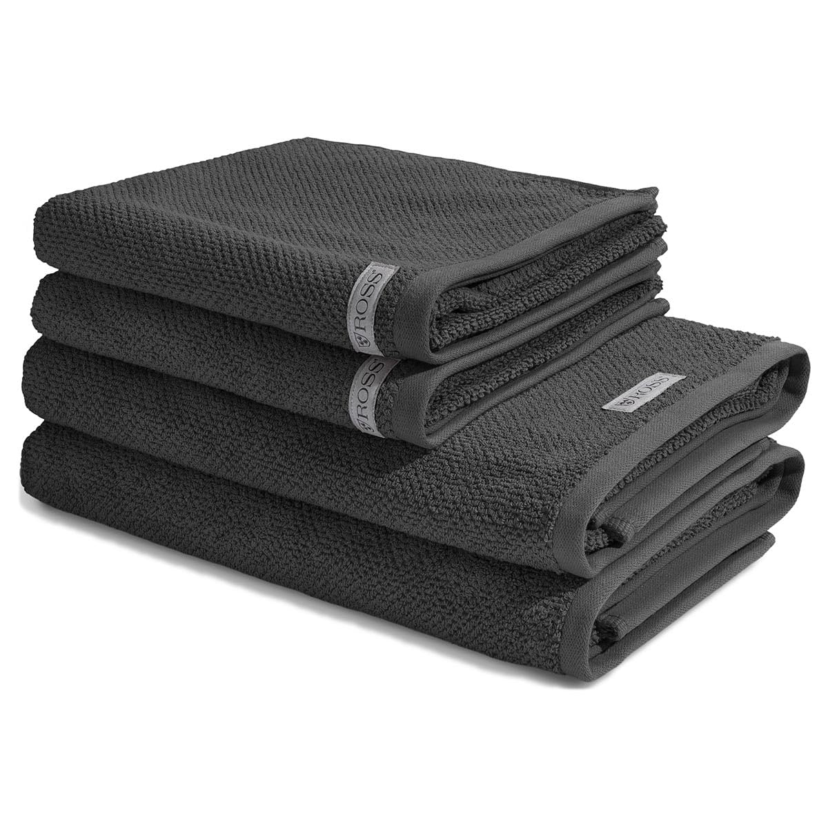 Ross - 4 teiliges Frottier-Set - Selection Bio-Baumwolle (2 X Handtuch 2 X Duschtuch im Set) - 540 g/m2 - Baumwolle - Frottee - saugstark - weich und flauschig - Anthrazit