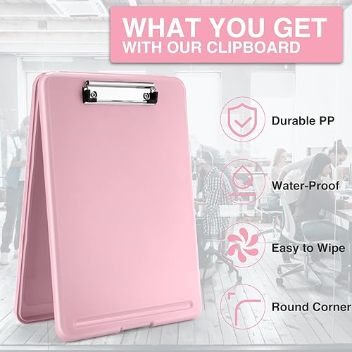 Miniatura 4 de Sooez Portapapeles con almacenamiento, portapapeles de almacenamiento de plástico con clip de perfil bajo, tableros de clip de enfermería plegables,