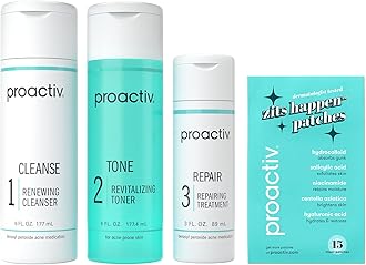 Proactiv 3 Step Acne Treatment w/ Pimple Patches - Benzoyl Peroxide Face Wash, Repairing Acne Spot Treatment for Face and Body, Exfoliating Toner - 90 Day Complete Acne Skin Care Kit + Pimple Patches