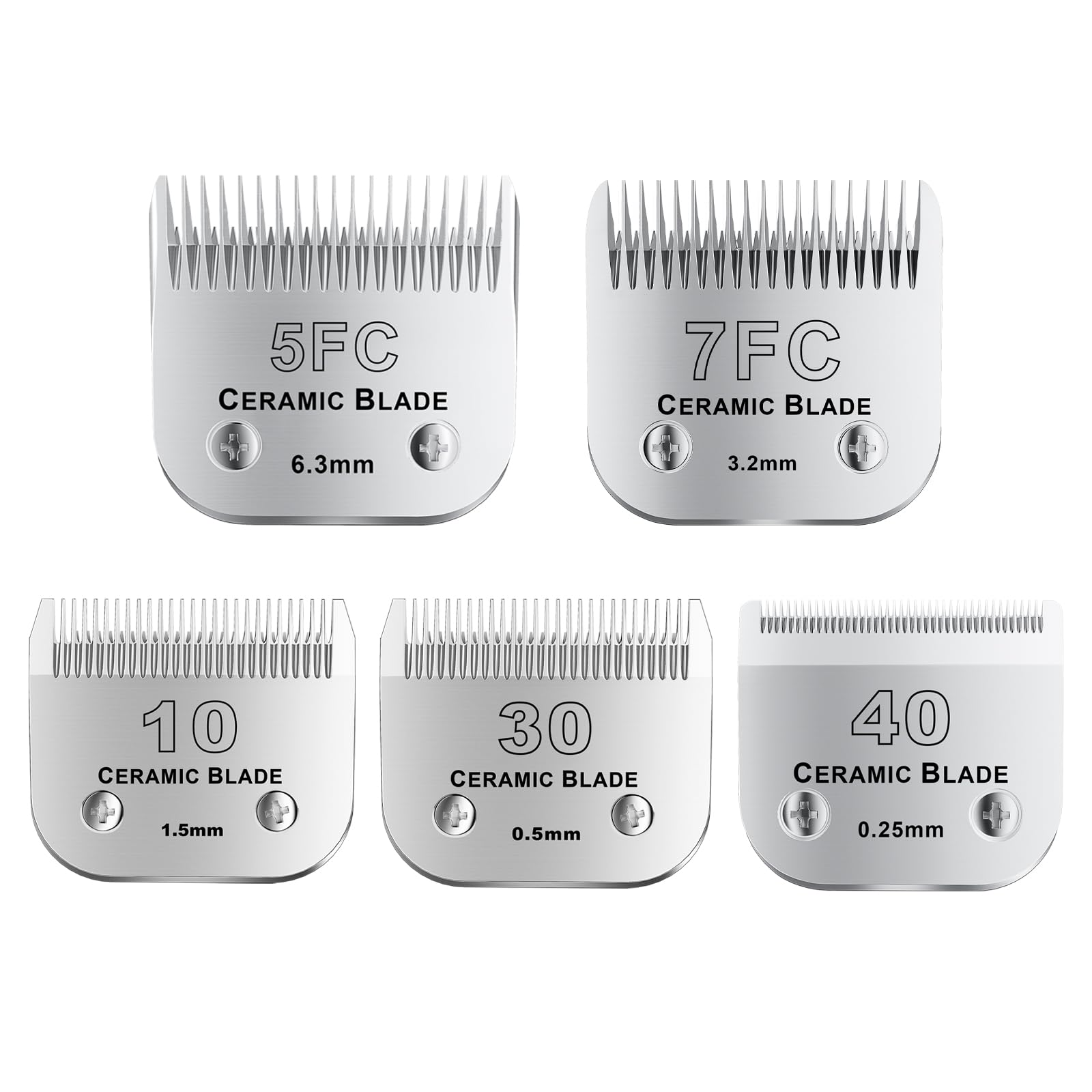 colorski 10Blades Dog Grooming Replacement Blades Compatible with Andis Pet Clipper/Oster A5/Wahl KM Series Dog Clipper,Ceramic Blade & Stainless Steel Blade (#10+30+40+5FC+7FC) 5Pack