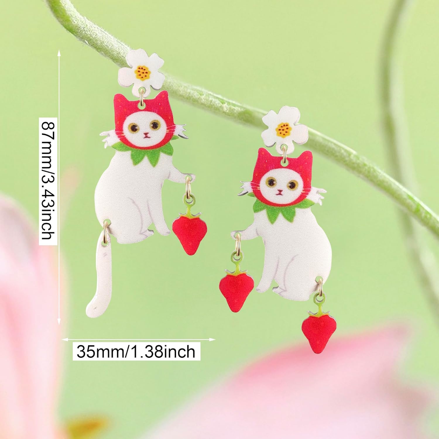 Lightweight Cute Acrylic Cat Flower Strawberry Dangle Drop Earrings Creative Funny Animal Stud Earrings For Women - Image 5